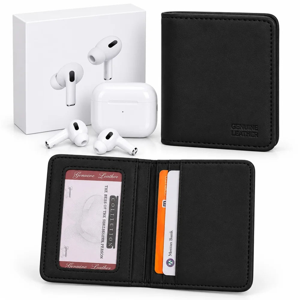 Pocket Friend Deal - Mini Mat Finish Wallet + Wireless Earbuds