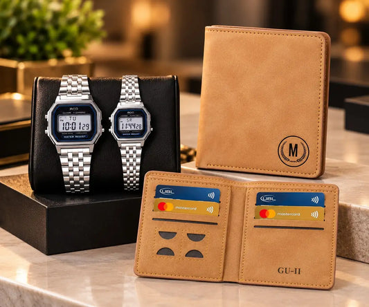 Couple Deal - M Design Wallet + Digital Couple Watch