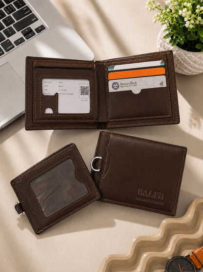 BALISI Men's Leather Wallet with Pull-Out Card & ID Case