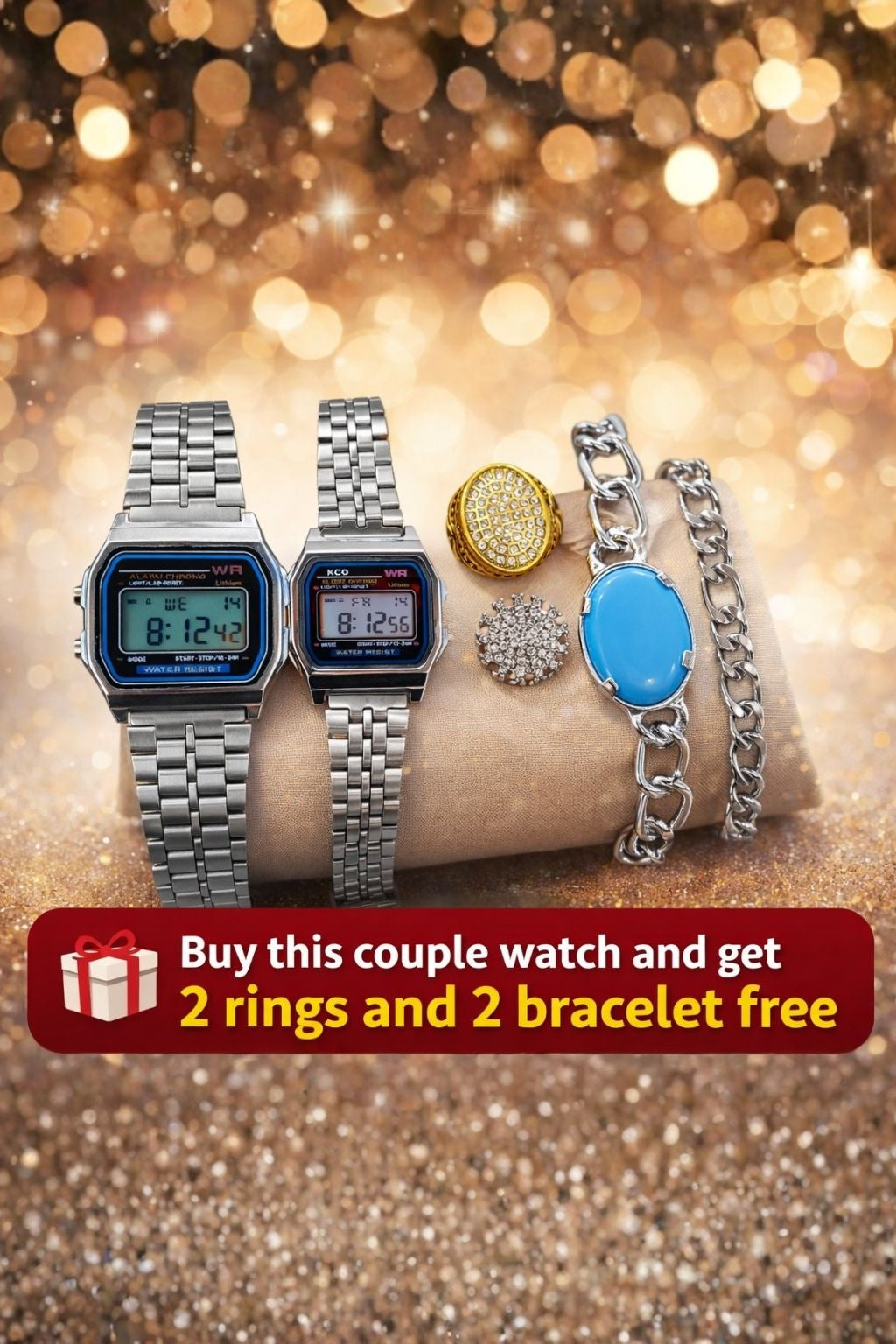 Digital Couple Watch - + 2 Bracelet and 2 Rings Free