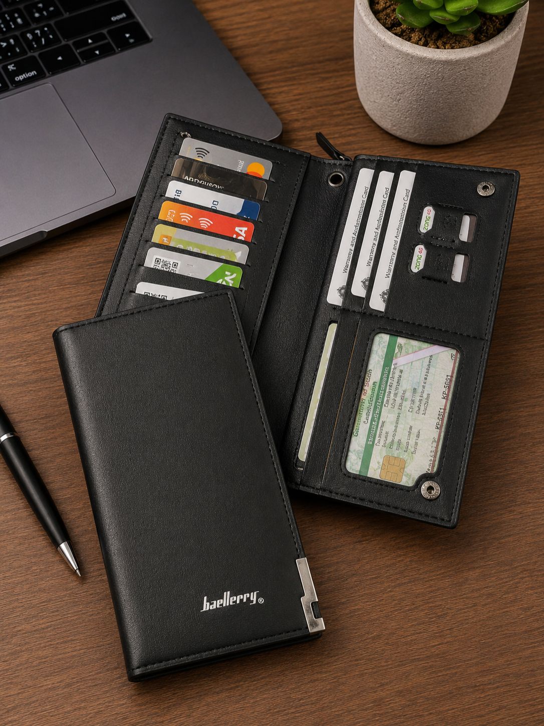 Baellerry Long Leather Wallet For Men and Women
