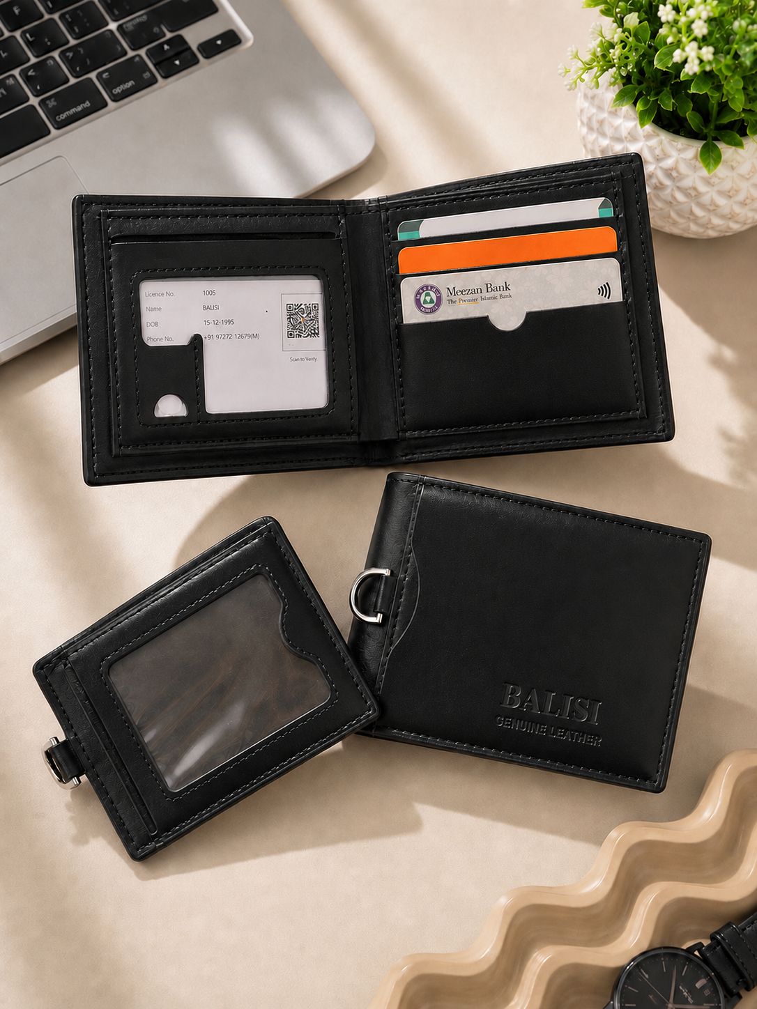 BALISI Men's Leather Wallet with Pull-Out Card & ID Case