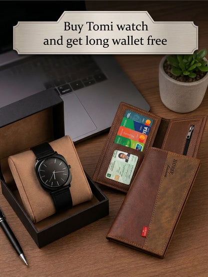 Buy 1 Tomi Watch Get 1 Long Leather Wallet Free