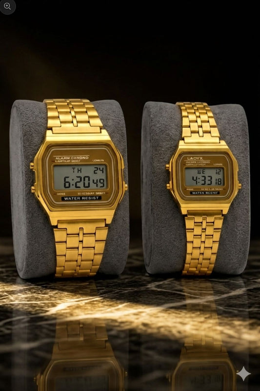 Digital Couple Watch with Stopwatch and Alarm - His and Her's Collection