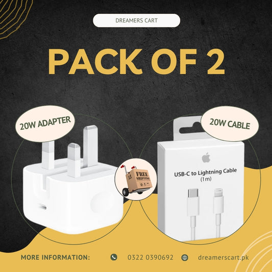 Pack of 2 iPhone 3 Pin Adapter with 20w Lightening Cable