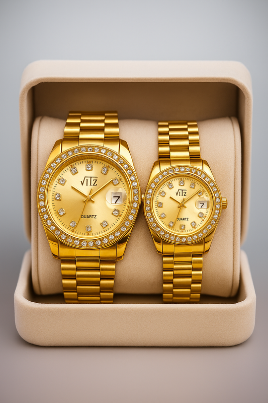 Royal Vitz Couple Watch Full Golden - Classic Deisgn