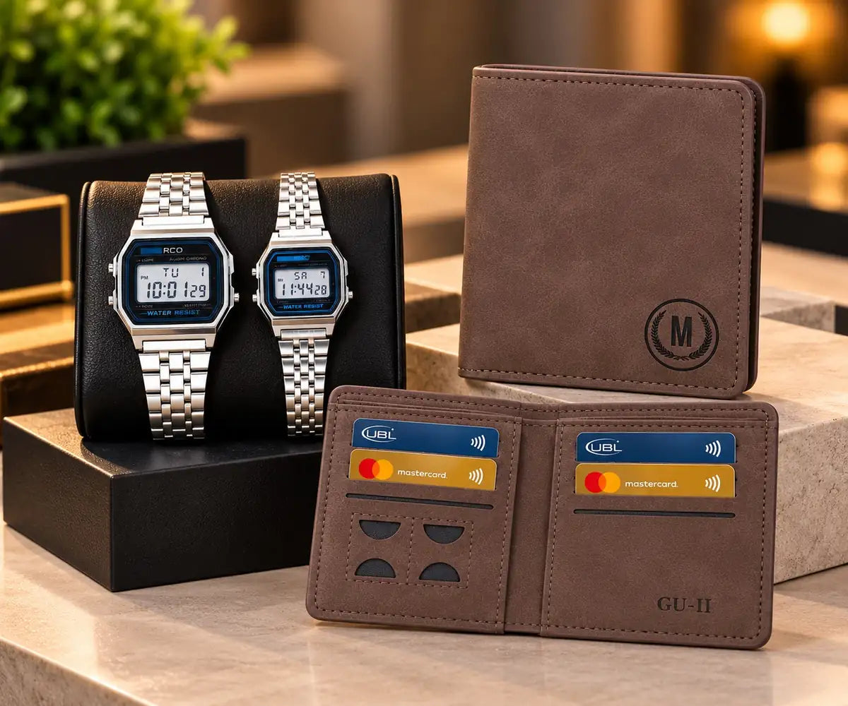 Couple Deal - M Design Wallet + Digital Couple Watch