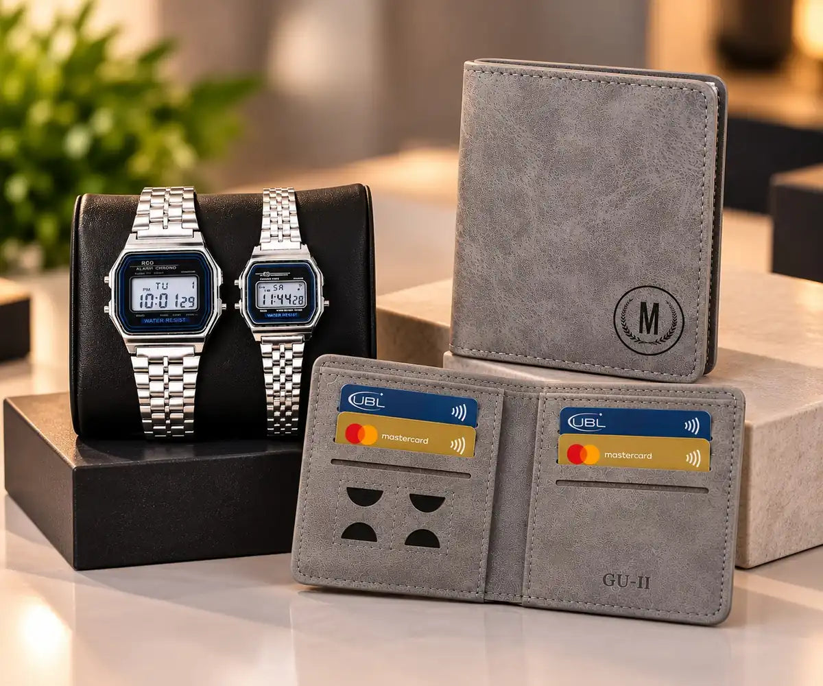 Couple Deal - M Design Wallet + Digital Couple Watch