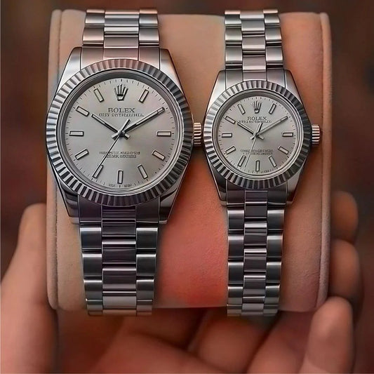 Royal Duo | Luxury His & Hers Silver Couple Watch Set