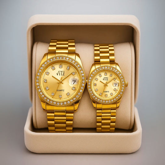 Royal Vitz Couple Watch Golden two tone- Classic Deisgn