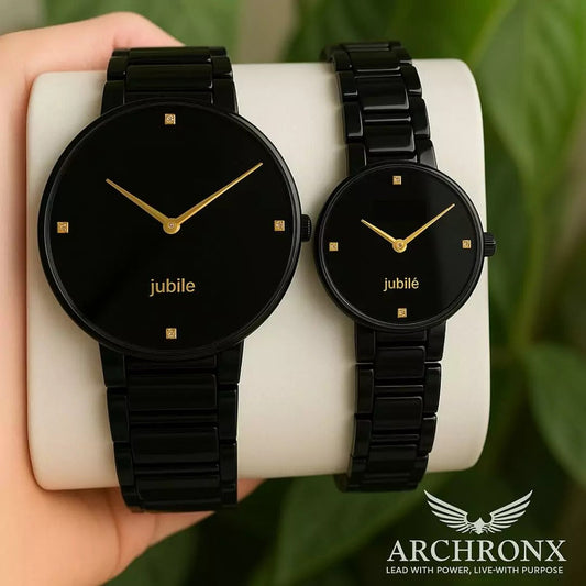 Couple Watch Black Color - Classic Design