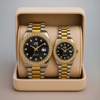 Royal Vitz Couple Watch Golden two tone- Classic Deisgn