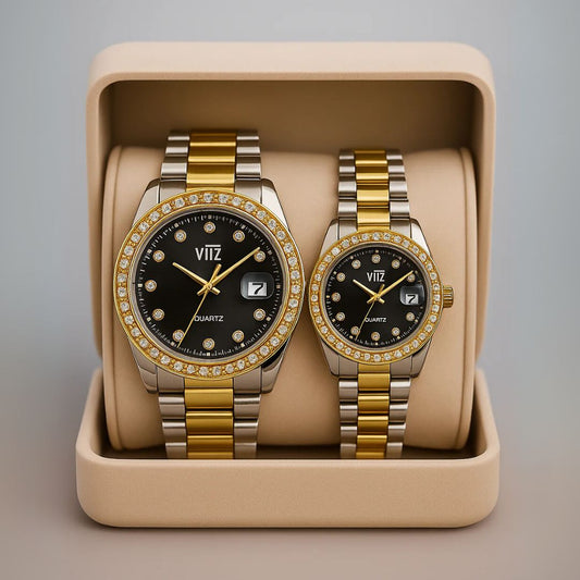 Royal Vitz Couple Watch Golden two tone- Classic Deisgn